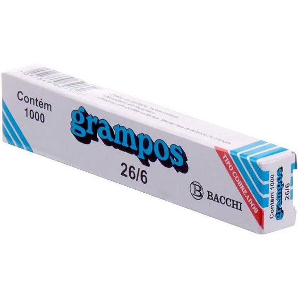 Grampo para grampeador 26/6 cobreado 1000 grampos - bacchi (pct.c/10)