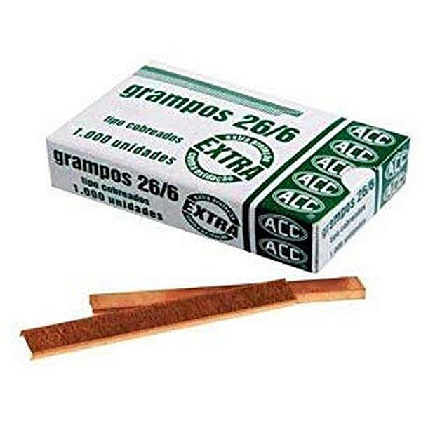 Grampo para grampeador 26/6 cobreado 1000 grampos - acc (pct.c/10)