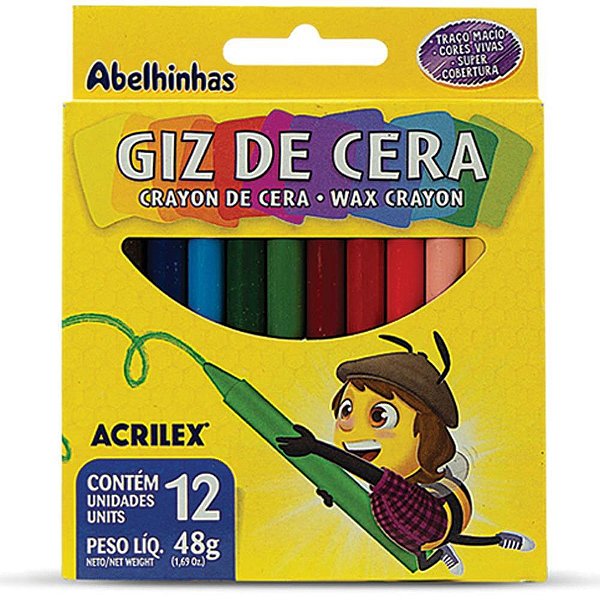 Giz de cera fino 12 cores 48g - acrilex (pct.c/12)
