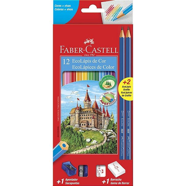 Lapis de cor sextavado ecolapis 12 cores c/kit - faber-castell (pct.c/12)