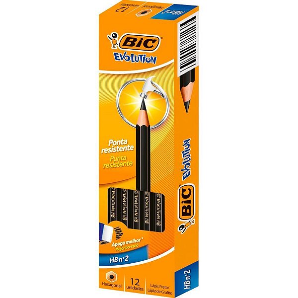 Lapis preto sextavado evolution 2hb s/borracha preto - bic (cx.c/144)