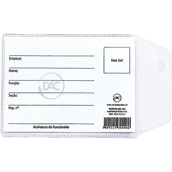 Porta documento p/rg c/aba 8,0x110cm. - dac (pct/100)