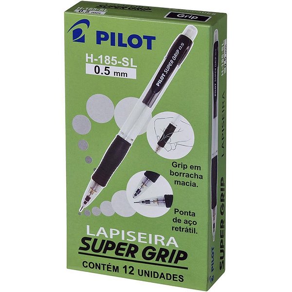 Lapiseira 0.5mm supergrip 0.5 h-185 preta - pilot (cx.c/12)