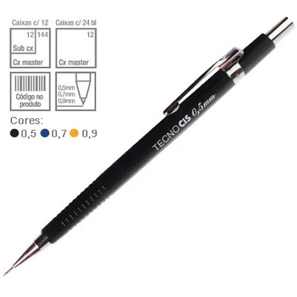 Lapiseira 0.5mm tecno cis c-205 0,5 preta - sertic (cx.c/12)