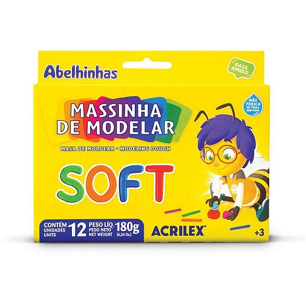 Massa para modelar soft c/12 cor.foscas bs.amido - acrilex (duzia)