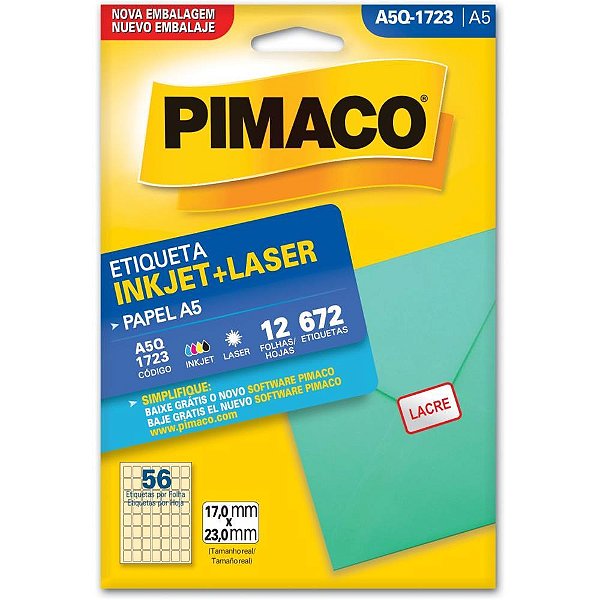Etiqueta a5 a5q-1723 12 fls 17,0 x 23,0 mm - pimaco (ct.c/672)