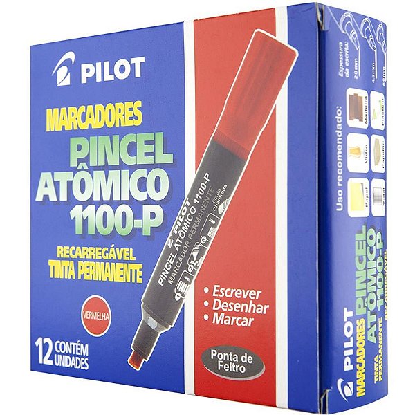 Pincel marcador permanente atomico 1100p vermelho recarr. - pilot (cx.c/12)