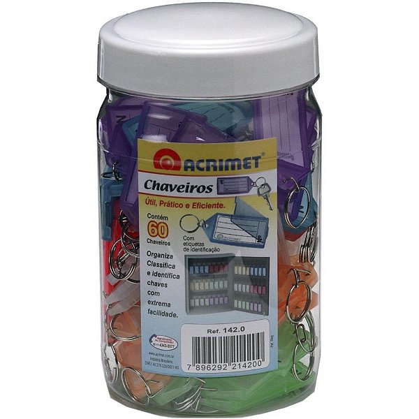 Chaveiro c/60 + 60 etiquetas cores - acrimet (pote)