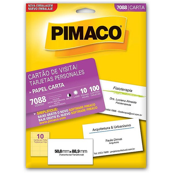 Cartao de visita 7088 carta 10 fls 50,8 x 88,9 - pimaco (ct.c/100)