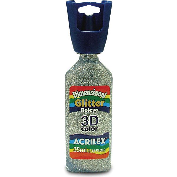 Tinta relevo dimensional glitter prata 35ml - acrilex (pct.c/06)