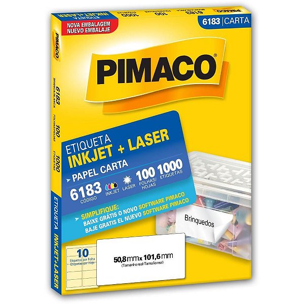 Etiqueta carta 6183 100 fls 50,8 x 101,6 mm - pimaco (cx.c/1000)
