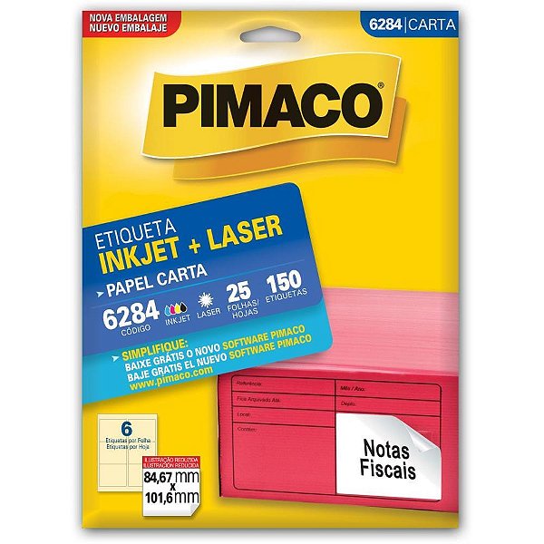 Etiqueta carta 6284 25 fls 84,67 x 101,6 mm - pimaco (ct.c/150)