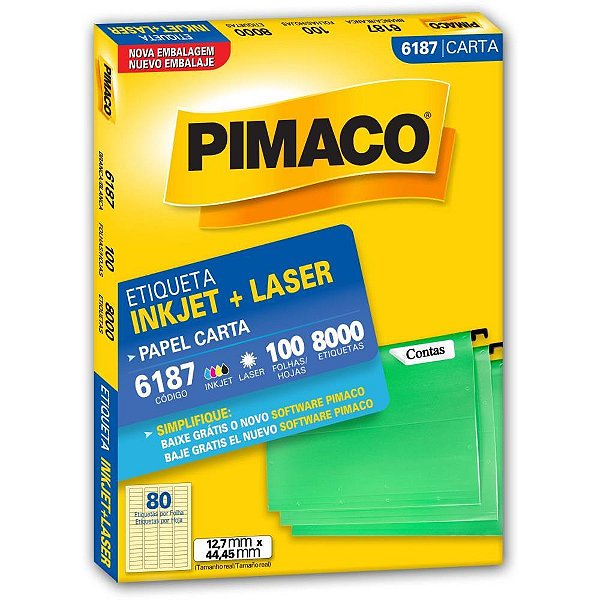 Etiqueta carta 6187 100 fls 12,7 x 44,45 mm - pimaco (cx.c/8000)