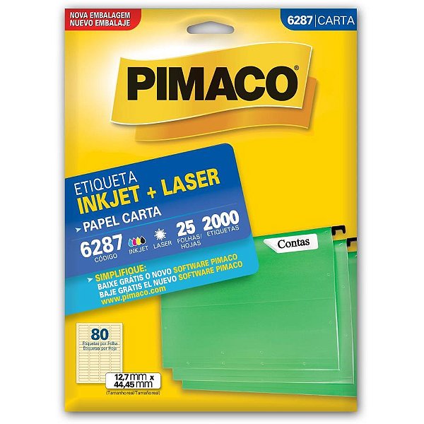 Etiqueta carta 6287 25 fls 12,7 x 44,45 mm - pimaco (ct.c/2000)