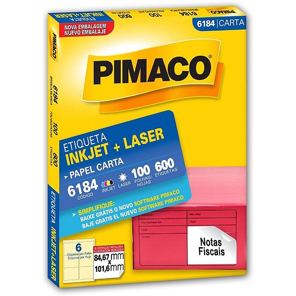 Etiqueta carta 6184 100 fls 84,67 x 101,6 mm - pimaco (cx.c/600)