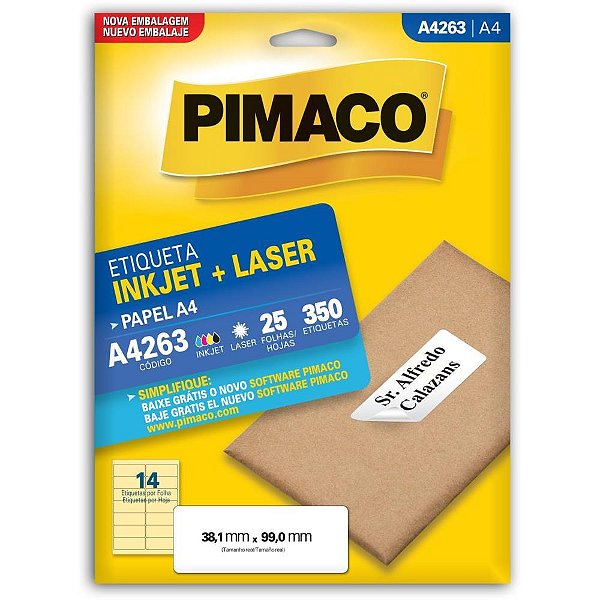 Etiqueta a4 a4263 25 fls 38,1 x 99,0 mm - pimaco (ct.c/350)