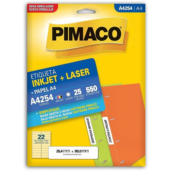 Etiqueta a4 a4254 25 fls 25,4 x 99,0 mm - pimaco (ct.c/550)