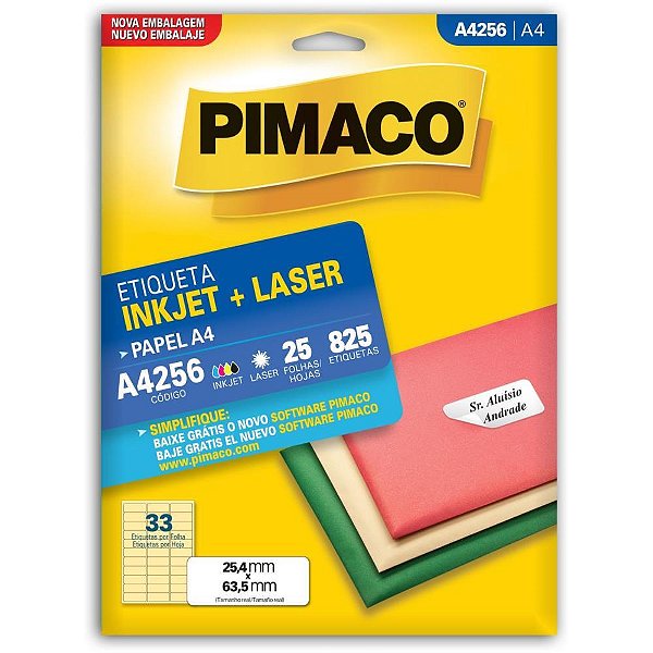 Etiqueta a4 a4256 25 fls 25,4 x 63,5 mm - pimaco (ct.c/825)