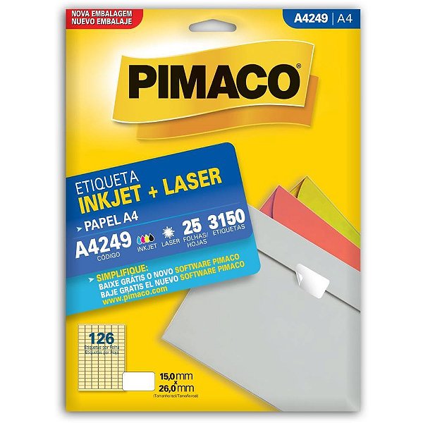 Etiqueta a4 a4249 25 fls 15,0 x 26,0 mm - pimaco (ct.c/3150)