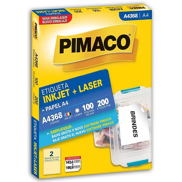 Etiqueta a4 a4368 100 fls 143,4 x 199,9 mm - pimaco (cx.c/200)
