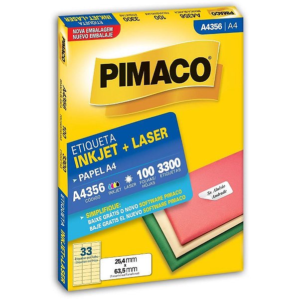 Etiqueta a4 a4356 100 fls 25,4 x 63,5 mm - pimaco (cx.c/3300)