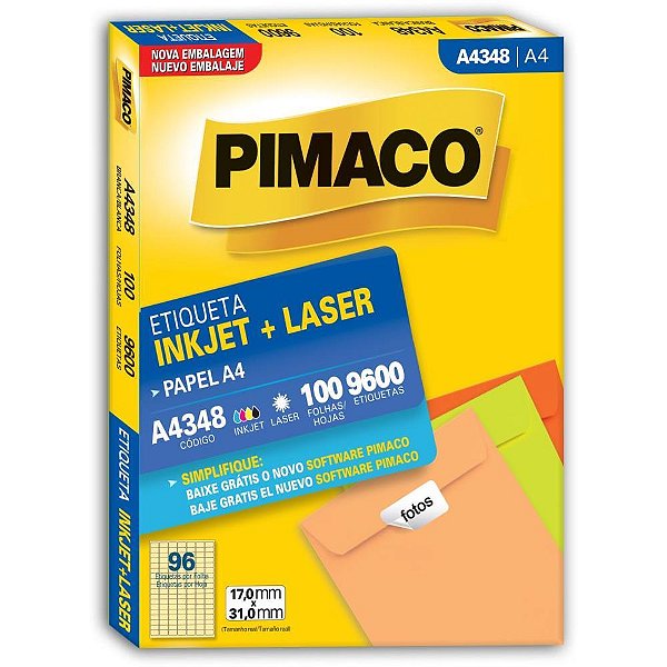 Etiqueta a4 a4348 100 fls 17,0 x 31,0 mm - pimaco (cx.c/9600)