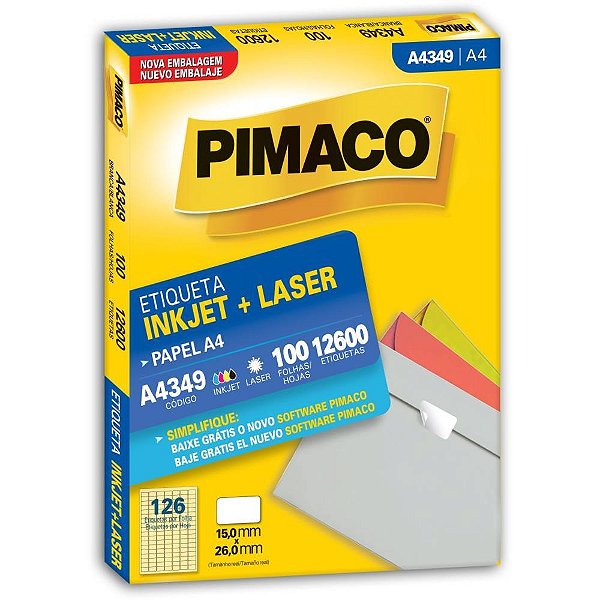 Etiqueta a4 a4349 100 fls 15,0 x 26,0 mm - pimaco (cx.c/12600)