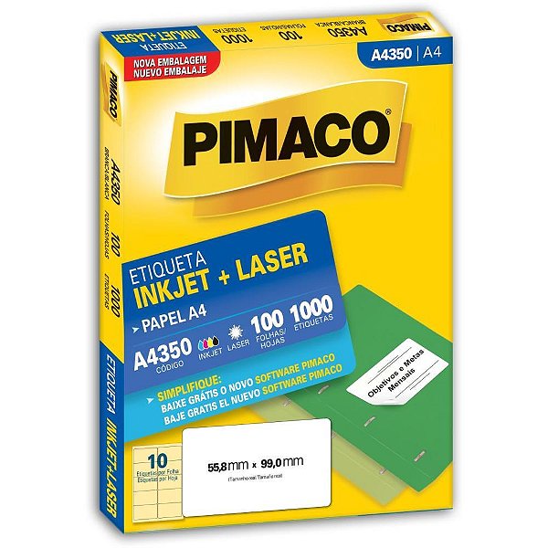 Etiqueta a4 a4350 100 fls 55,8 x 99,0 mm - pimaco (cx.c/1000)
