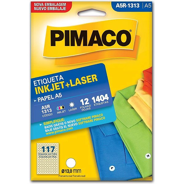 Etiqueta a5 a5r-1313 redonda 12 fls 13,0mm - pimaco (ct.c/1404)