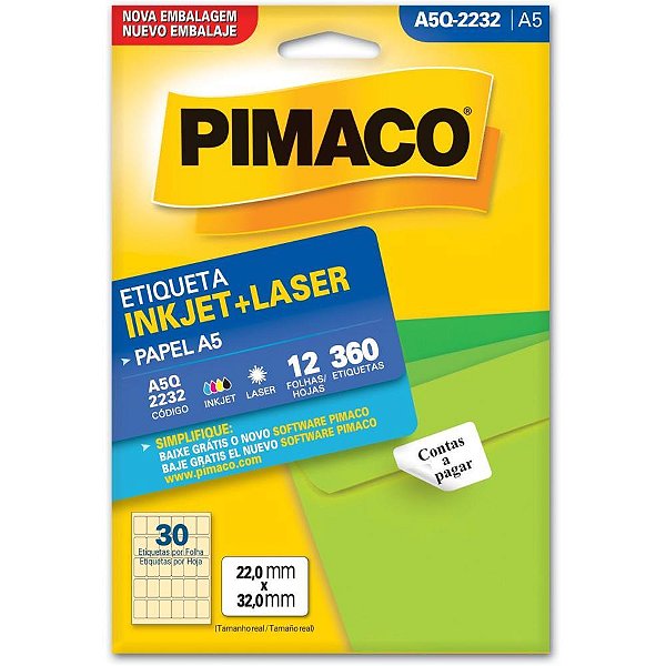 Etiqueta a5 a5q-2232 12 fls 22,0 x 32,0 mm - pimaco (ct.c/360)