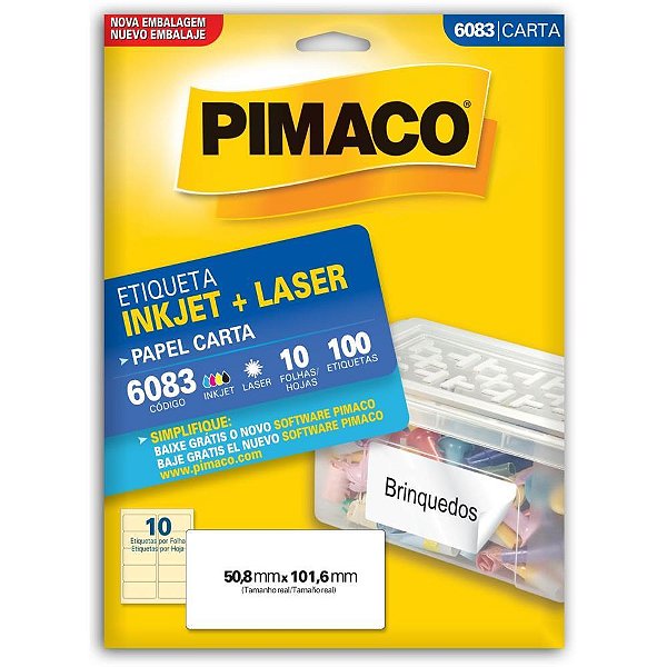 Etiqueta carta 6083 10 fls 50,8 x 101,6 mm - pimaco (ct.c/100)