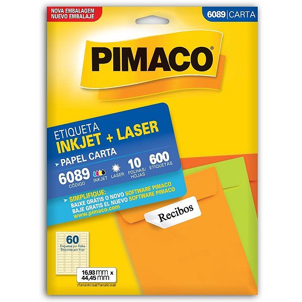 Etiqueta carta 6089 10 fls 16,93 x 44,45 mm - pimaco (ct.c/600)