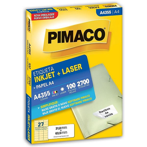 Etiqueta a4 a4355 100 fls 31,0 x 63,5 mm - pimaco (cx.c/2700)