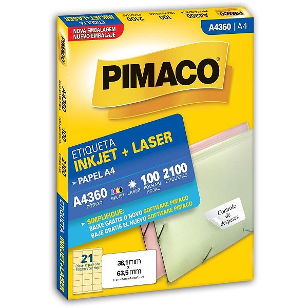Etiqueta a4 a4360 100 fls 38,1 x 63,5 mm - pimaco (cx.c/2100)
