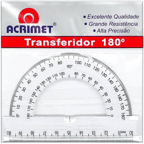 Transferidor poliestireno 180 graus cristal - acrimet (unidade)