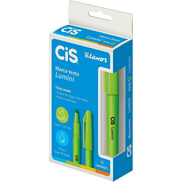 Caneta marca texto cis lumini verde - sertic (cx.c/12)