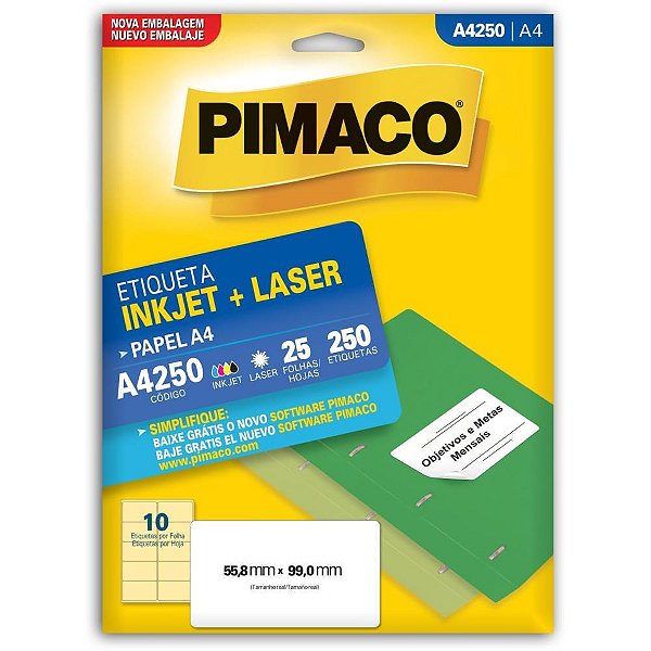 Etiqueta a4 a4250 25 fls 55,8 x 99,0 mm - pimaco (ct.c/250)