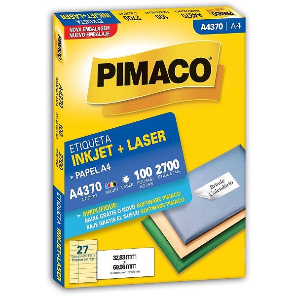 Etiqueta a4 a4370 100 fls 32,83 x 69,96 mm - pimaco (cx.c/2700)