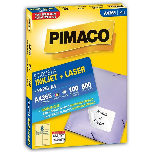 Etiqueta a4 a4365 100 fls 67,7 x 99,0 mm - pimaco (cx.c/800)