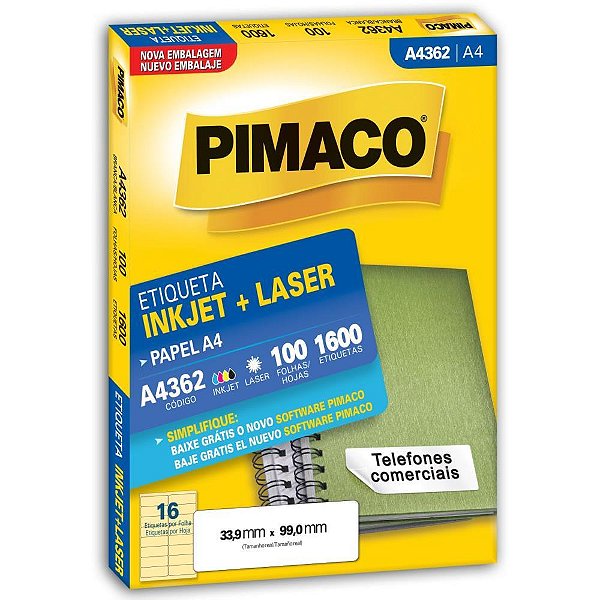 Etiqueta a4 a4362 100 fls 33,9 x 99,0 mm - pimaco (cx.c/1600)