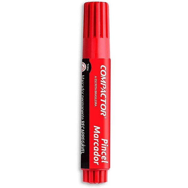 Pincel marcador permanente traco grosso vermelho - compactor (cx.c/12)