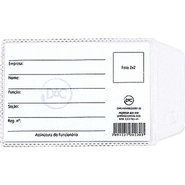 Porta documento p/cnh nova c/aba 6,5x9,5cm. - dac (pct/100)