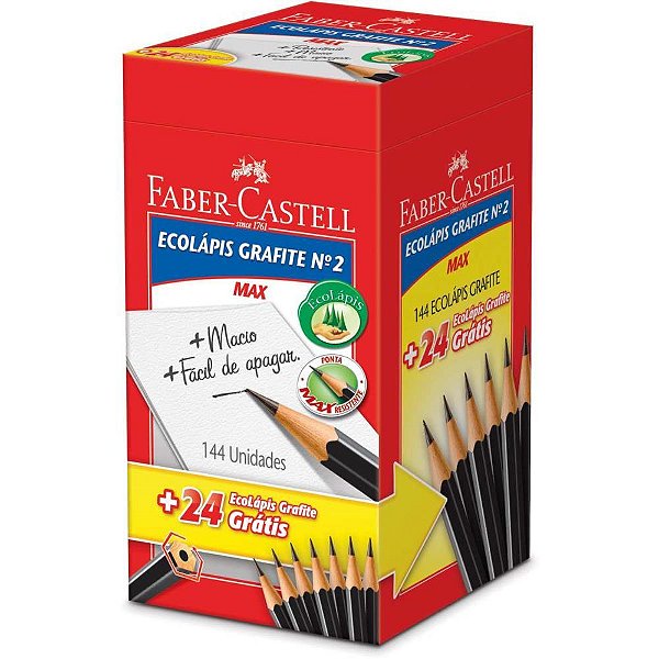 Lapis preto sextavado ecolapis n.2 hb preto - faber-castell (cx.c/144)