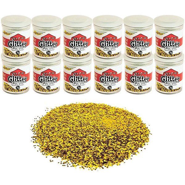 Glitter pvc ouro brilho potes 3g. - honey (pct.c/12)