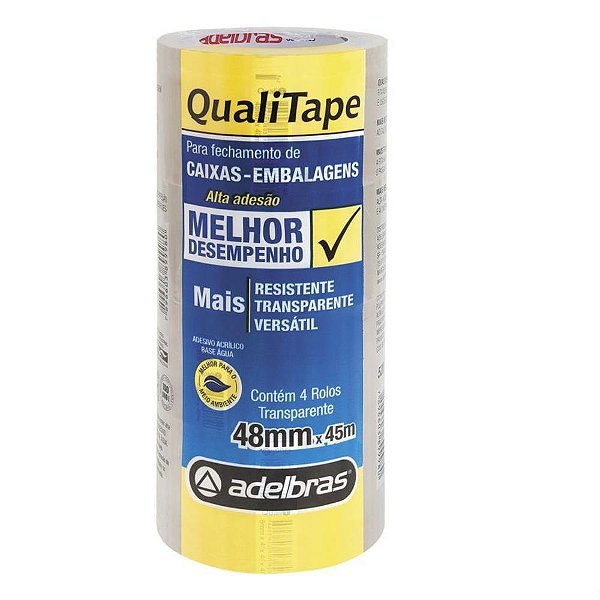 Fita para empacotamento qualitape 48mmx45m. transparen - adelbras (pct.c/04)
