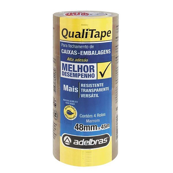 Fita para empacotamento qualitape 48mmx45m. marrom - adelbras (pct.c/04)