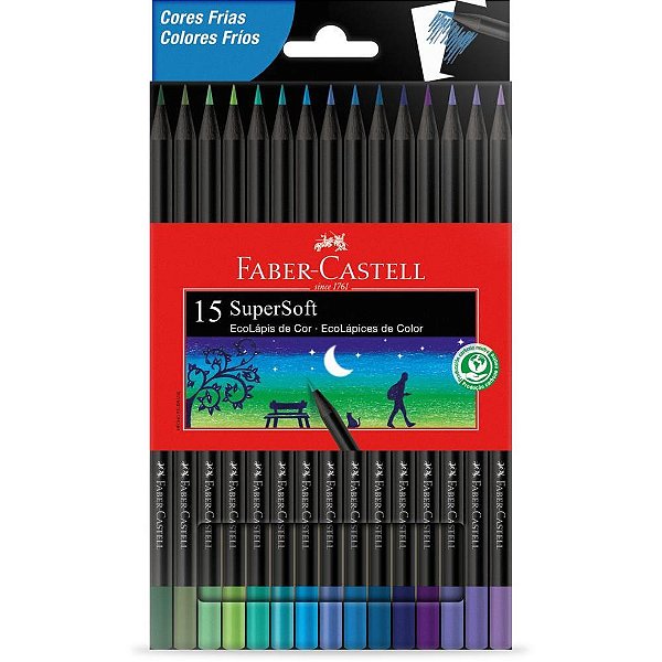 Lapis de cor redondo supersoft 15 cores frias - faber-castell (pct.c/12)