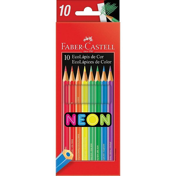Lapis de cor sextavado ecolapis 10 cores neon - faber-castell (pct.c/12)