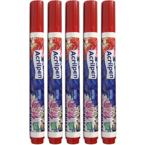 Caneta para tecido vermelho fogo acrilpen - acrilex (cx.c/12)