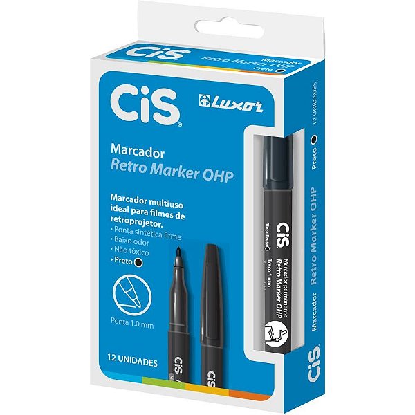 Caneta retroprojetor 1.0mm cis preto - sertic (cx.c/12)